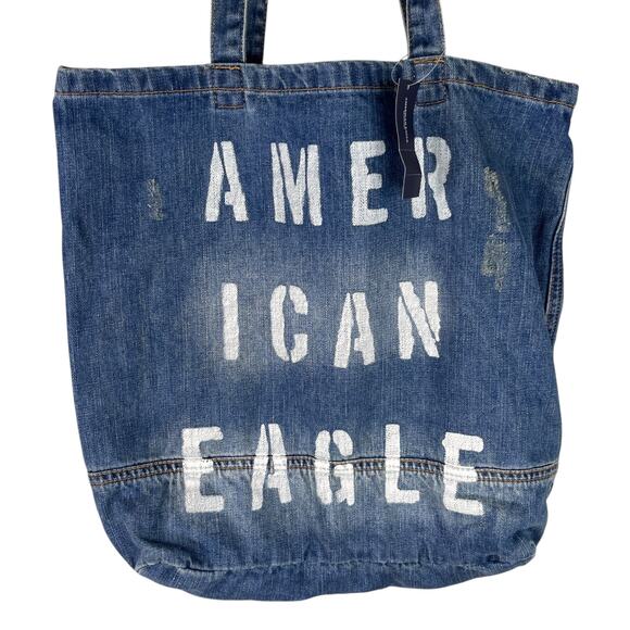 American Eagle Denim Tote Bag Distressed Logo New - Picture 3 of 16